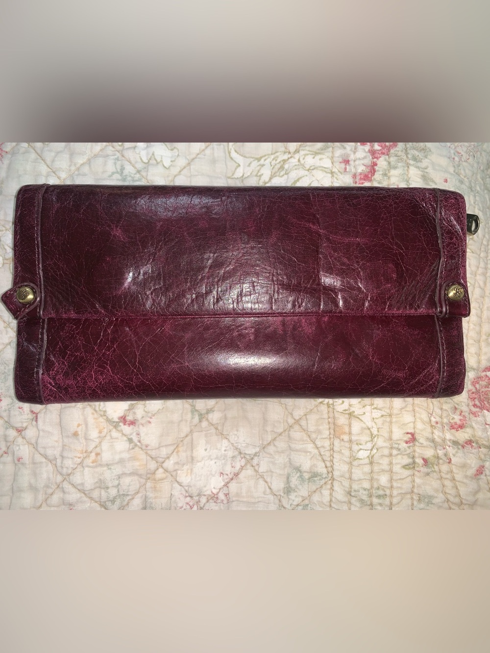 Hobo International Distressed Leather Trifold Wallet.Plum Color